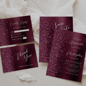 Burgundy Glam Glitzer Script Wedding Menükarte