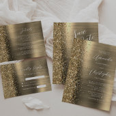 Elegant Gold Brushed Metal Glitter Script Wedding RSVP Karte