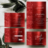 Red Glam Brushed Metal Arch Wedding Einladung