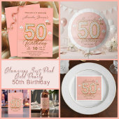 Elegant Soft Pink Gold Pearly 50th Birthday Runder Aufkleber