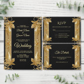 Goldschwarze Verzierte Blumen-Detail-Umschließungs Begleitkarte (Personalisiere diese Kollektion eines unabhängigen Creators.)