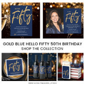 Einfaches Blau Gold Fünfzig 50. Geburtstag Einladung