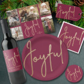 JOYFUL Gold Faux Foil on Cranberry Christmas Party Einladung