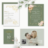 Sage Green Calligraphy QR Code Photo Wedding Save The Date