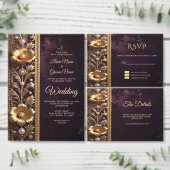 Goldenes Blumenornament mit Perlen Hochzeitsprogra Programm (Personalisiere diese Kollektion eines unabhängigen Creators.)