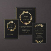 Elegante schicke Black Gold Foliage Hochzeitsempfe Menükarte (Personalisiere diese Kollektion eines unabhängigen Creators.)
