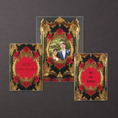 Goldener Rahmen mit rote Rosen, gotisches Foto Save The Date (Personalisiere diese Kollektion eines unabhängigen Creators.)