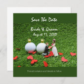 Golf Save the Date mit Golfball in Liebe auf Grün Einladung
