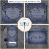 Gothic Black & Blue Filigree Herz QR Code RSVP Karte