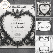 Gothic Black & White Filigree Heart Wedding Einladung