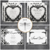 Gothic Black & White Filigree Heart Wedding Einladung