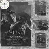 Gothic Black & White Raven Embrace Wedding Einladung