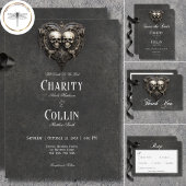 Gothic Black & White Skulls Herz Hochzeit QR Code RSVP Karte