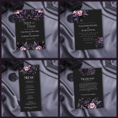 Gothic Black Floral Wedding Menu Card Menükarte