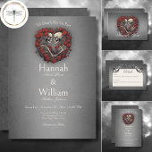 Gothic Dark Skeletts & Rose Heart Wedding QR Code RSVP Karte
