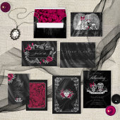 Gothic Hallowedding Skeletal Lace Burgundy ID866 Save The Date