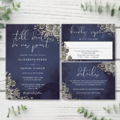 Gothic Black Rose Bloral Gold Script Hochzeit All In One Einladung (Personalisiere diese Kollektion eines unabhängigen Creators.)