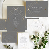 Gold Diamond Gray Geometric Deko Gatsby Wedding Dankeskarte