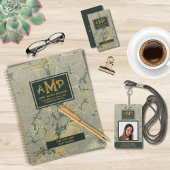 Gold & Green Textil 3 Buchstaben Monogramm Visitenkarte