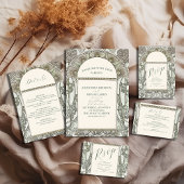 Bougainvillea Green Art Nouveau Mucha Wedding RSVP Karte