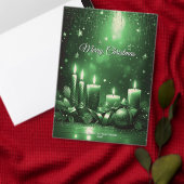 Green Candles Christmas Holiday Table Runner Mittelgroßer Tischläufer (Personalisiere diese Kollektion eines unabhängigen Creators.)