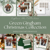 Sage Green Gingham Plaid Circle Photo Christmas Keramik Kugel-Ornament