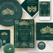 Green Tiara Crown QR UAWG Quinceanera Begleitkarte