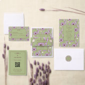 Green Lila Retro Y2K Funky Hippie Blume Muster Einladung (Personalisiere diese Kollektion eines unabhängigen Creators.)