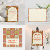 Groovy Vintage Orange Blumige Hochzeitsdusche Name Dankeskarte