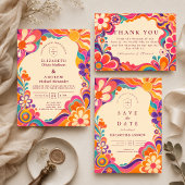 Groovige Retro-60er-Hochzeit Save The Date