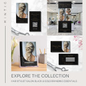 Modernes Script Foto QR Haarstylist Black Gold Visitenkarte