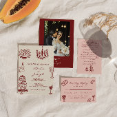 Drawn Burgundy Romantic Whimsical Photo Wedding Einladung
