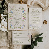 Hand Drawn Written Floral Summer Wedding QR Code RSVP Karte