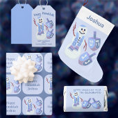 Snowman Dreidels Niedlich Blue Any Text Hanukkah Runder Aufkleber