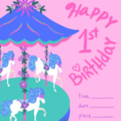 Karussell Pferde 1. Geburtstag Postkarte