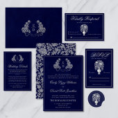 Elegant Crest Monogram Navy Heritage Wedding Einladung