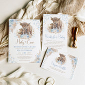 Moo Moo Boho Pampas Blue Highland Cow 2. Geburtsta Einladung