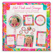 Hot Pink Orange Blume 40. Geburtstag Pappteller