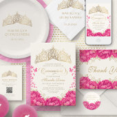 Heiße rosa Schmetterlinge Floral Tiara Quinceanera Einladung