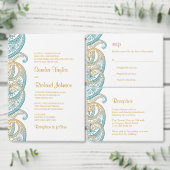Aquamarine und Gold-Paisley-Hochzeitsprogramme Fächer (Personalisiere diese Kollektion eines unabhängigen Creators.)