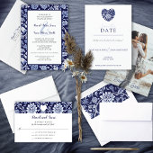 Meadow Wildflowers Indigo Blue Wedding Invitation Einladung
