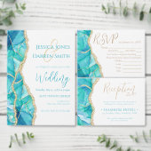 Elegante White Blue Gold Glitzer Wasserfarbenhochz Einladung (Personalisiere diese Kollektion eines unabhängigen Creators.)