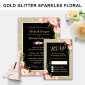 Classy Pink Floral Gold Glitzer Sparkling UAWG RSVP Karte