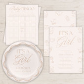 Pink It's a Girl Elegant Hand Drawn Baby Shower Serviette