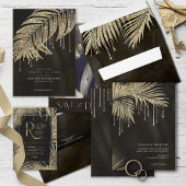Jewel Palm Leaf Wedding Gold V2 ID830 Pappteller