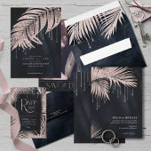 Jewel Palm Leaf Wedding Rose Gold ID830 All In One Einladung
