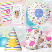 Rainbow Hearts 1. Geburtstag Party Name Gelb Geschenkschachtel