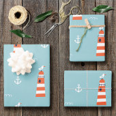 Kids Lighthouse and Anchor Pattern on Blue Fleecedecke