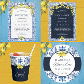 Blue Italian Yellow Lemon Baby Dusche Pappteller