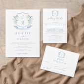 Light Blue Floral Wappen French Wedding Monogram Serviette (Personalisiere diese Kollektion eines unabhängigen Creators.)